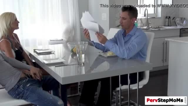 Olivia sucks stepsons cock at the table